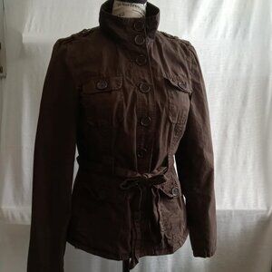 Utility Button-Front Women's Jacket in Dark Brown